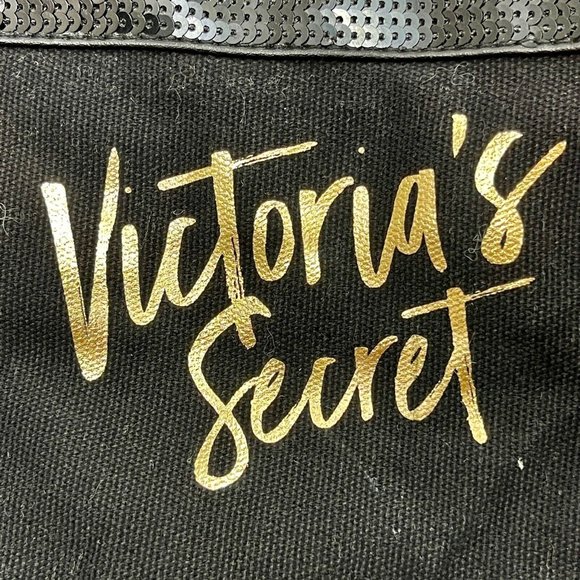 Victoria Secret 22" x 13" Zippered Tote Bag w/Handles and Sequin Accents Black - Picture 4 of 5